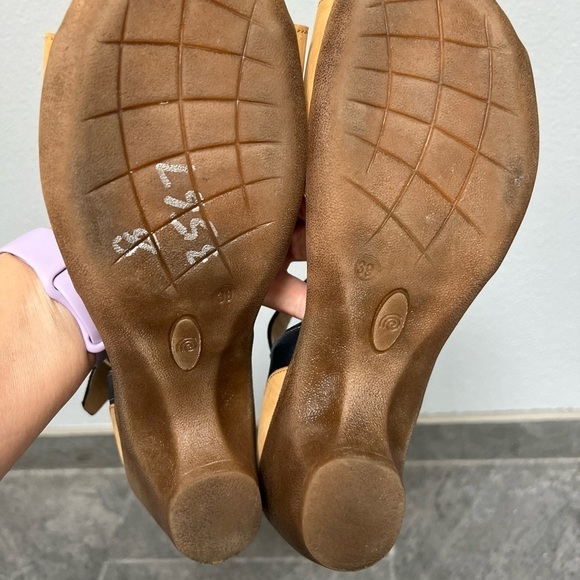 Clamp Women’s Open‎ Toe Leather Comfort Sandal Heels Tan & Navy - Picture 9 of 10